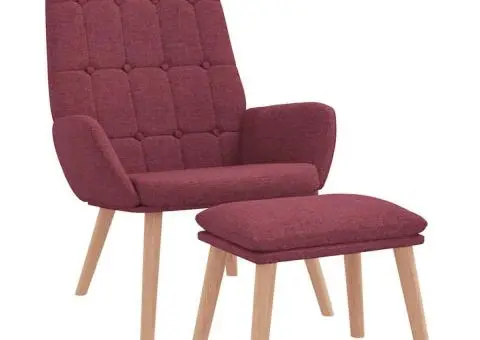 Scaun de relaxare cu taburet, roșu vin, textil - 2/5