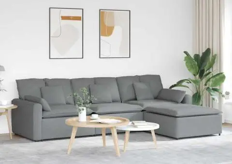 Canapea modulară cu taburet și perne, gri deschis - 1/5