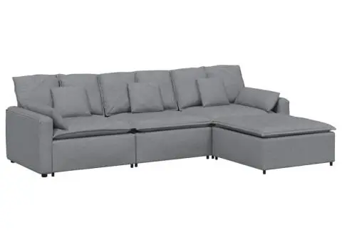 Canapea modulară cu taburet și perne, gri deschis - 2/5