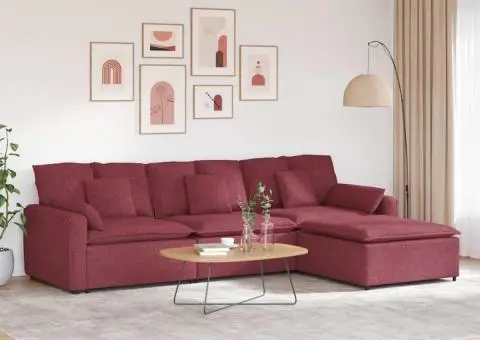 Canapea modulară cu taburet și perne, roșu vin - 1/5