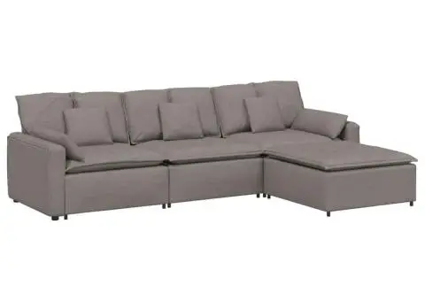 Canapea modulară cu taburet și perne, gri taupe - 2/5