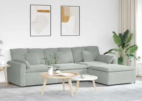 Canapea modulară cu taburet și perne, gri deschis - 1/5