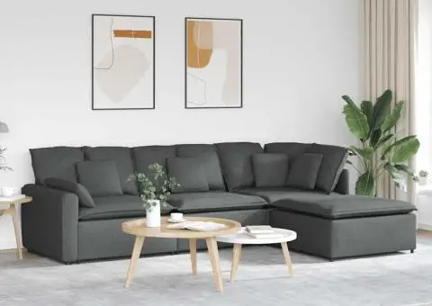 Canapea modulară cu taburet și perne material textil gri închis - 1/5