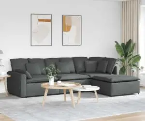 vidaXL Canapea modulară cu taburet și perne material textil gri închis