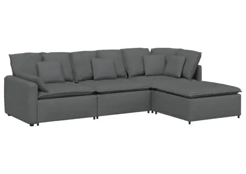 Canapea modulară cu taburet și perne material textil gri închis - 2/5