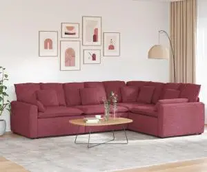 vidaXL Canapea modulară cu perne, roșu vin, textil