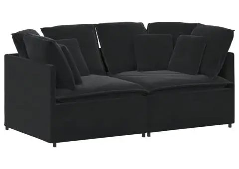 Canapea modulară cu perne, negru, catifea - 2/5