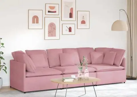 Canapea modulară cu perne, roz, catifea - 1/5