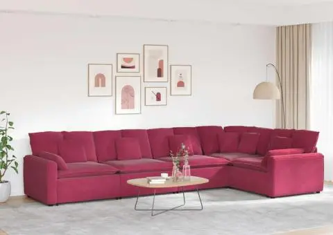 Canapea modulară cu perne, roșu vin, catifea - 1/5