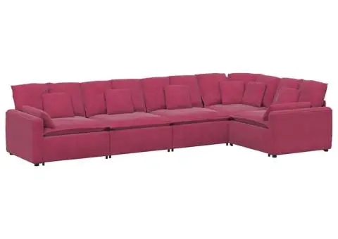 Canapea modulară cu perne, roșu vin, catifea - 2/5