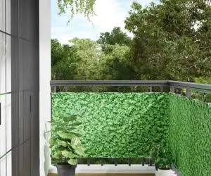 Paravan de balcon cu aspect de plantă, verde, 500x75 cm, PVC