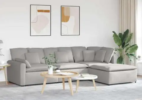 Canapea modulară cu taburet și perne, material textil, gri nor - 1/5