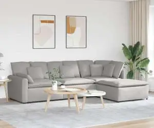 vidaXL Canapea modulară cu taburet și perne, material textil, gri nor