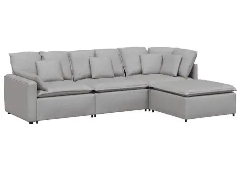 Canapea modulară cu taburet și perne, material textil, gri nor - 2/5