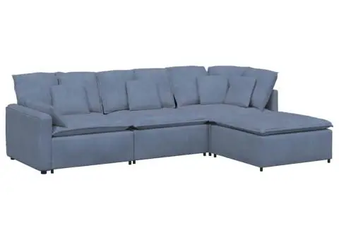 Canapea modulară cu taburet și perne, țesătură velur, albastru - 2/5
