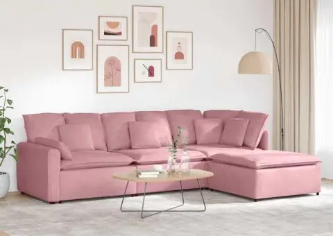 Canapea modulară cu taburet și perne, catifea, roz - 1/5