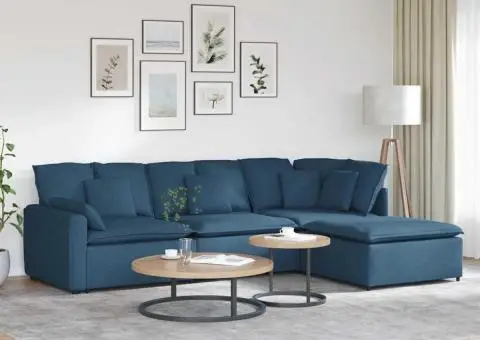 Canapea modulară cu taburet și perne, material textil, albastru - 1/5