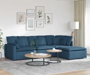 vidaXL Canapea modulară cu taburet și perne, material textil, albastru