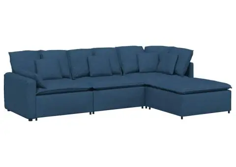 Canapea modulară cu taburet și perne, material textil, albastru - 2/5