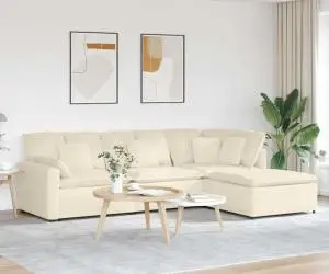 vidaXL Canapea modulară cu taburet și perne, țesătură velur, crem