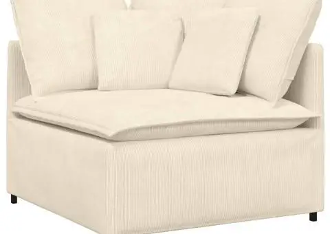 Canapea modulară cu taburet și perne, țesătură velur, crem - 5/5