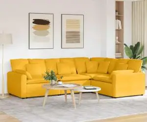 vidaXL Canapea modulară cu perne, galben deschis, țesătură velur