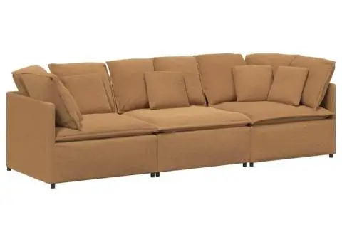 Canapea modulară cu perne, țesătură ondulată ca lână, bej - 2/5