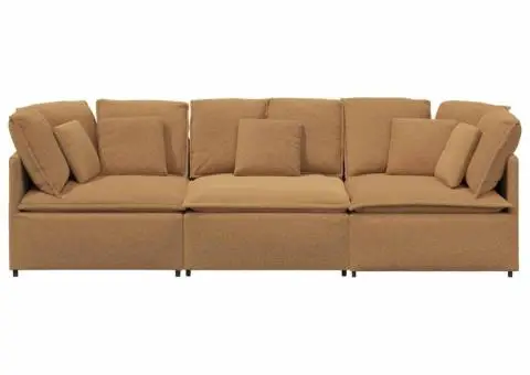 Canapea modulară cu perne, țesătură ondulată ca lână, bej - 5/5