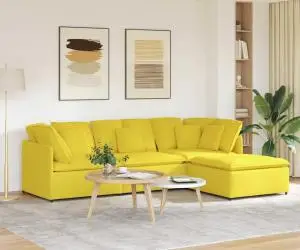 vidaXL Canapea modulară cu taburet și perne, textil, galben deschis