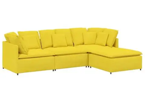 Canapea modulară cu taburet și perne, textil, galben deschis - 2/5