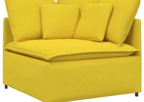 Canapea modulară cu taburet și perne, textil, galben deschis - 3/5