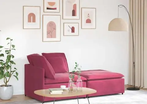 Canapea modulară cu taburet și perne, catifea, roșu vin - 1/5