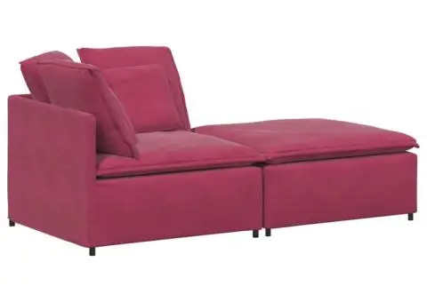 Canapea modulară cu taburet și perne, catifea, roșu vin - 2/5
