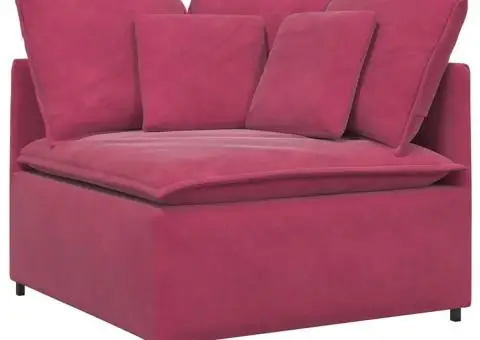 Canapea modulară cu taburet și perne, catifea, roșu vin - 3/5