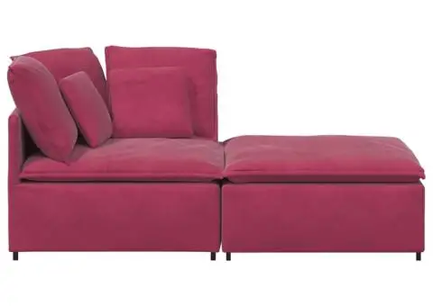 Canapea modulară cu taburet și perne, catifea, roșu vin - 5/5