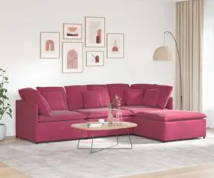 vidaXL Canapea modulară cu taburet și perne, catifea, roșu vin