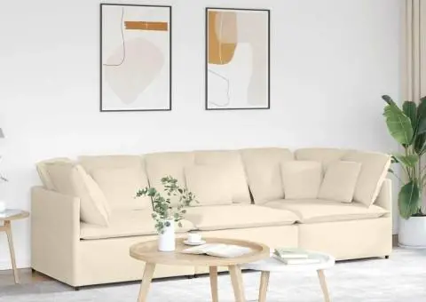 Canapea modulară cu perne, crem, țesătură velur - 1/5
