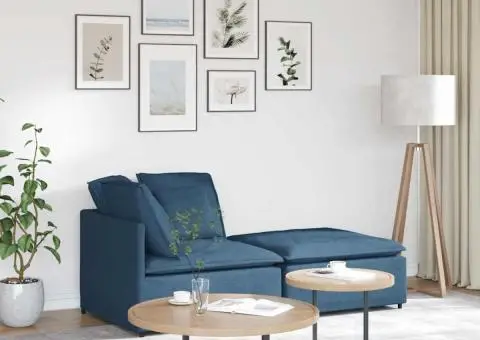 Canapea modulară cu taburet și perne, material textil, albastru - 1/5