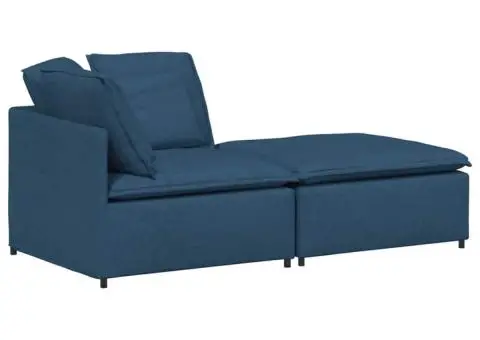 Canapea modulară cu taburet și perne, material textil, albastru - 2/5