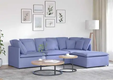 Canapea modulară cu taburet și perne, textil, albastru jeans - 1/5