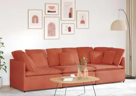 Canapea modulară cu perne, roșu portocaliu, țesătură velur - 1/5