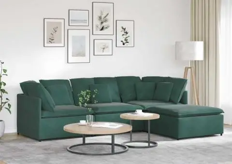 Canapea modulară cu taburet și perne, catifea, verde închis - 1/5