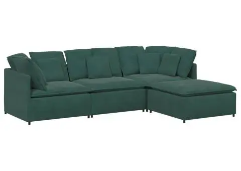 Canapea modulară cu taburet și perne, catifea, verde închis - 2/5