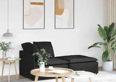 Canapea modulară cu taburet și perne, material textil, negru - 1/5