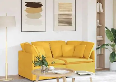 Canapea modulară cu perne, galben deschis, țesătură velur - 1/5