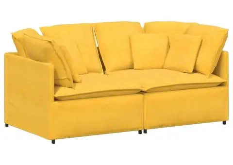 Canapea modulară cu perne, galben deschis, țesătură velur - 2/5