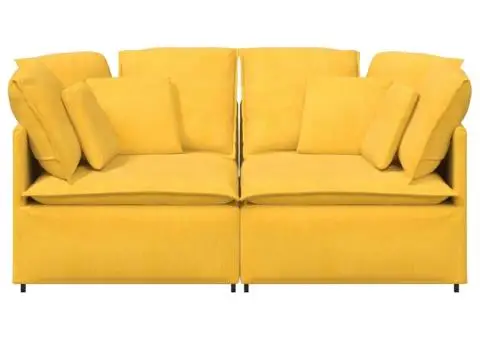 Canapea modulară cu perne, galben deschis, țesătură velur - 4/5