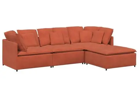 Canapea modulară cu taburet și perne, roșu portocaliu - 2/5