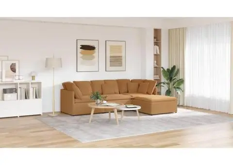 Canapea modulară cu taburet și perne, țesătură ondulată ca lână - 1/5