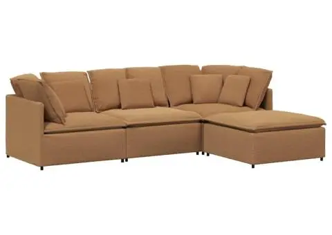 Canapea modulară cu taburet și perne, țesătură ondulată ca lână - 2/5